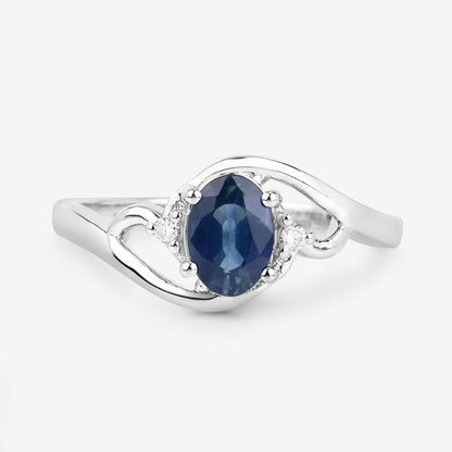 0.98 Carat Genuine Blue Sapphire and White Diamond 10K White Gold Ring by Bids.com