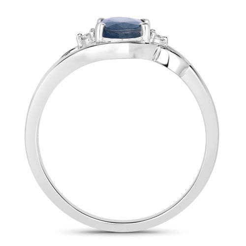 0.98 Carat Genuine Blue Sapphire and White Diamond 10K White Gold Ring by Bids.com