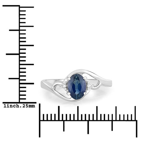 0.98 Carat Genuine Blue Sapphire and White Diamond 10K White Gold Ring by Bids.com