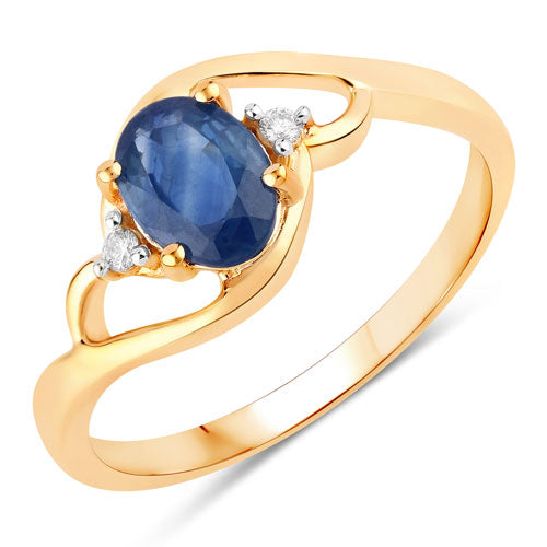 0.98 Carat Genuine Blue Sapphire and White Diamond 10K Yellow Gold Ring by Bids.com