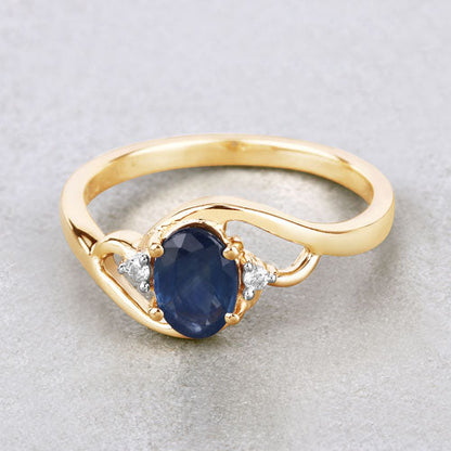 0.98 Carat Genuine Blue Sapphire and White Diamond 10K Yellow Gold Ring by Bids.com