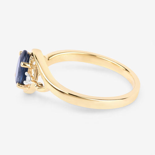 0.98 Carat Genuine Blue Sapphire and White Diamond 10K Yellow Gold Ring by Bids.com