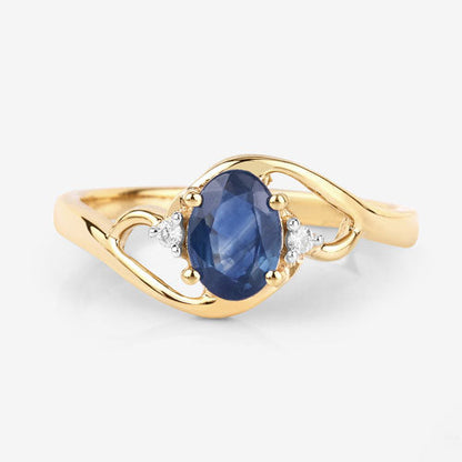 0.98 Carat Genuine Blue Sapphire and White Diamond 10K Yellow Gold Ring by Bids.com