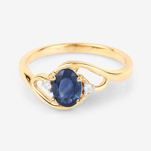 0.98 Carat Genuine Blue Sapphire and White Diamond 10K Yellow Gold Ring by Bids.com
