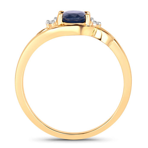 0.98 Carat Genuine Blue Sapphire and White Diamond 10K Yellow Gold Ring by Bids.com