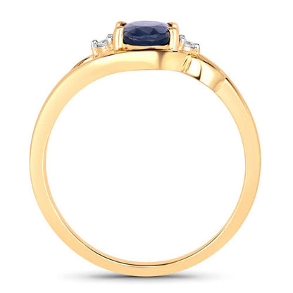 0.98 Carat Genuine Blue Sapphire and White Diamond 10K Yellow Gold Ring by Bids.com