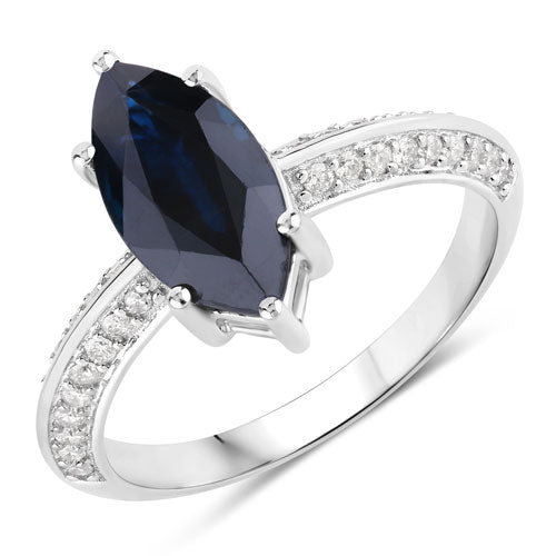 2.39 Carat Genuine Blue Sapphire and White Diamond 10K White Gold Ring by Bids.com