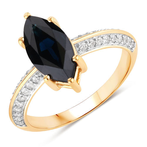 2.39 Carat Genuine Blue Sapphire and White Diamond 10K Yellow Gold Ring by Bids.com