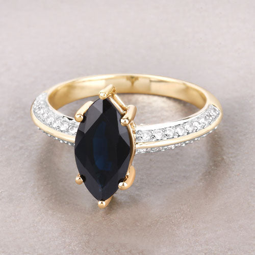 2.39 Carat Genuine Blue Sapphire and White Diamond 10K Yellow Gold Ring by Bids.com