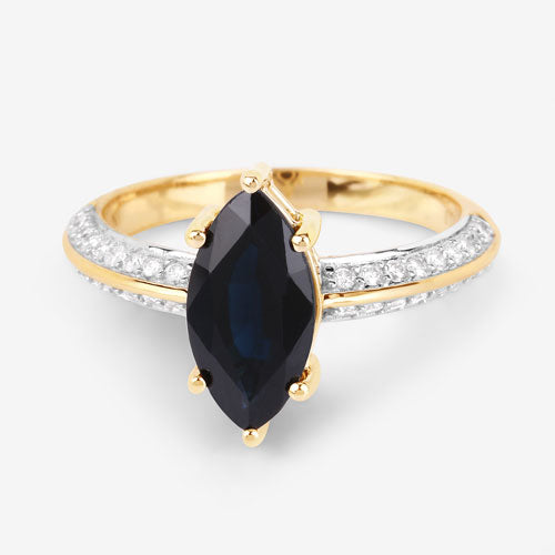 2.39 Carat Genuine Blue Sapphire and White Diamond 10K Yellow Gold Ring by Bids.com