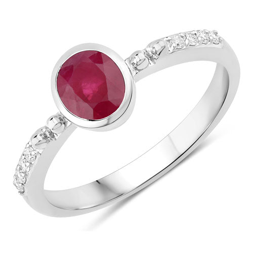 1.00 Carat Genuine Ruby and White Diamond 14K White Gold Ring by Bids.com
