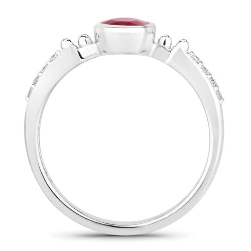 1.00 Carat Genuine Ruby and White Diamond 14K White Gold Ring by Bids.com