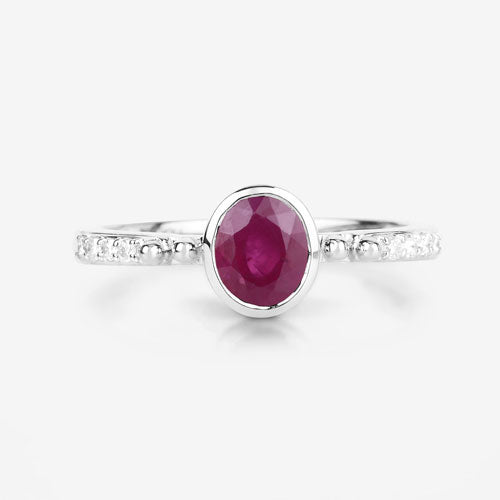 1.00 Carat Genuine Ruby and White Diamond 14K White Gold Ring by Bids.com