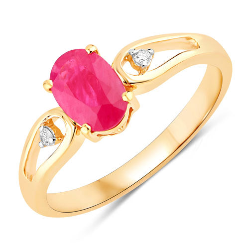 0.95 Carat Genuine Ruby and White Diamond 14K Yellow Gold Ring by Bids.com