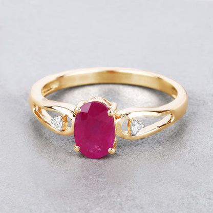 0.95 Carat Genuine Ruby and White Diamond 14K Yellow Gold Ring by Bids.com