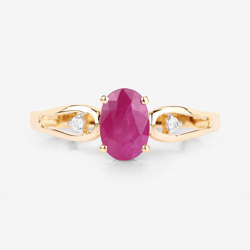 0.95 Carat Genuine Ruby and White Diamond 14K Yellow Gold Ring by Bids.com