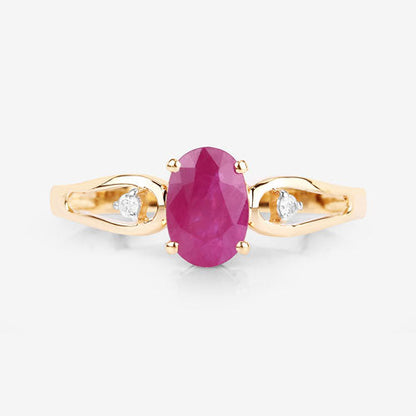 0.95 Carat Genuine Ruby and White Diamond 14K Yellow Gold Ring by Bids.com
