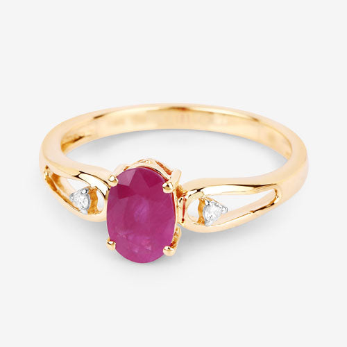 0.95 Carat Genuine Ruby and White Diamond 14K Yellow Gold Ring by Bids.com