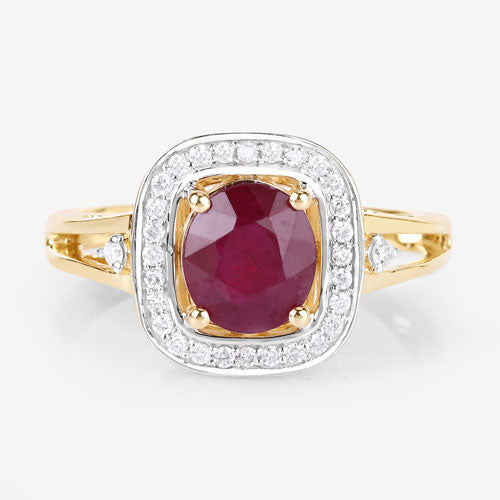1.67 Carat Genuine Ruby and White Diamond 14K Yellow Gold Ring by Bids.com