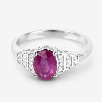 1.52 Carat Genuine Ruby and White Diamond 14K White Gold Ring by Bids.com