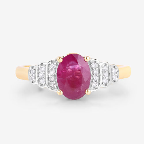 1.52 Carat Genuine Ruby and White Diamond 14K Yellow Gold Ring by Bids.com