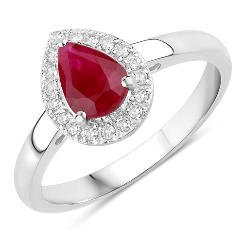 1.02 Carat Genuine Ruby and White Diamond 14K White Gold Ring by Bids.com