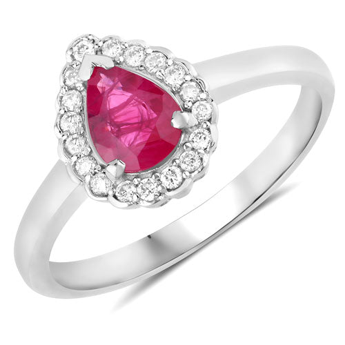 0.94 Carat Genuine Ruby and White Diamond 14K White Gold Ring by Bids.com