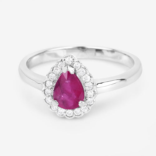0.94 Carat Genuine Ruby and White Diamond 14K White Gold Ring by Bids.com