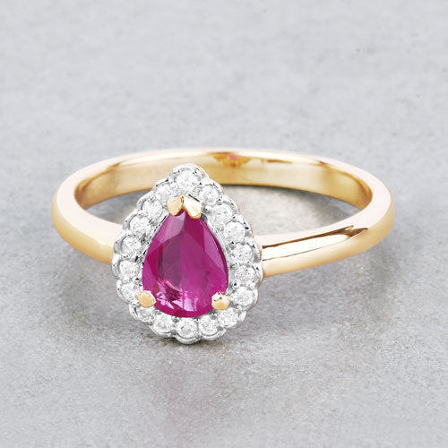 0.94 Carat Genuine Ruby and White Diamond 14K Yellow Gold Ring by Bids.com