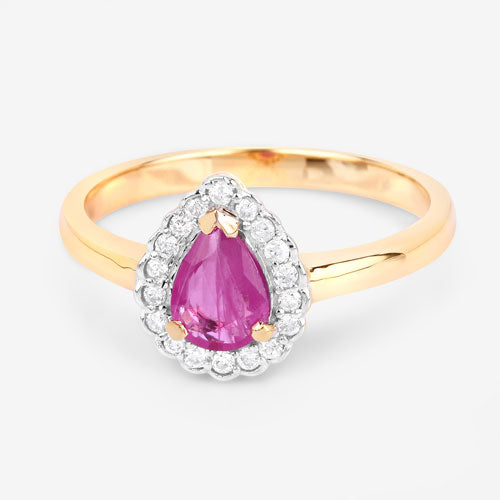0.94 Carat Genuine Ruby and White Diamond 14K Yellow Gold Ring by Bids.com