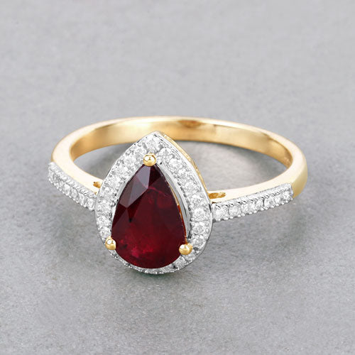 1.25 Carat Genuine Ruby and White Diamond 14K Yellow Gold Ring by Bids.com