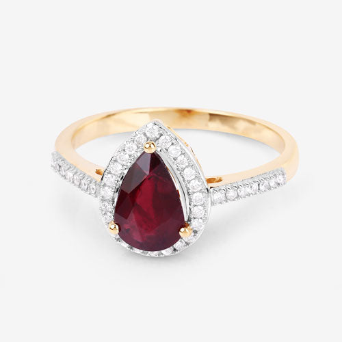 1.25 Carat Genuine Ruby and White Diamond 14K Yellow Gold Ring by Bids.com