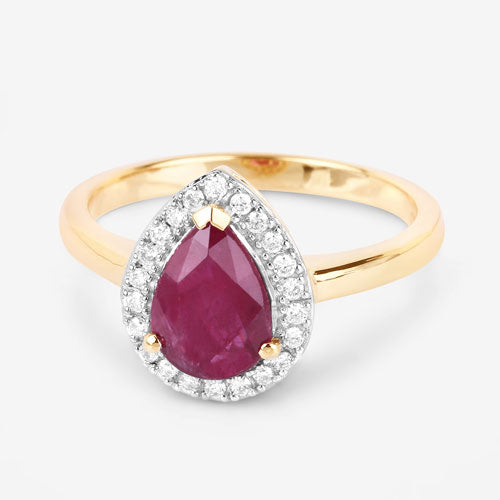 1.38 Carat Genuine Ruby and White Diamond 14K Yellow Gold Ring by Bids.com