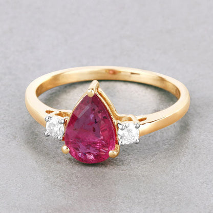 1.08 Carat Genuine Ruby and White Diamond 14K Yellow Gold Ring by Bids.com