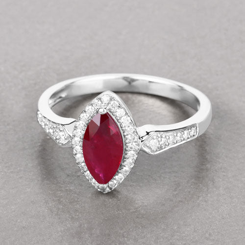 0.96 Carat Genuine Ruby and White Diamond 14K White Gold Ring by Bids.com