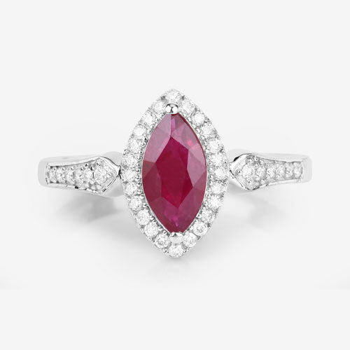 0.96 Carat Genuine Ruby and White Diamond 14K White Gold Ring by Bids.com