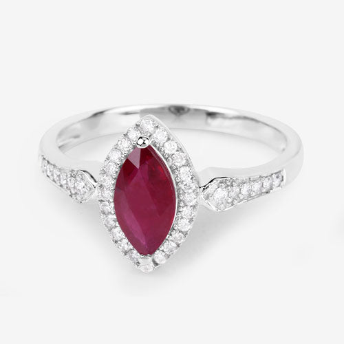0.96 Carat Genuine Ruby and White Diamond 14K White Gold Ring by Bids.com