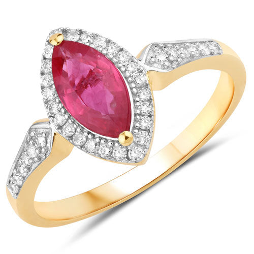 0.96 Carat Genuine Ruby and White Diamond 14K Yellow Gold Ring by Bids.com