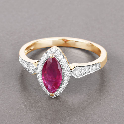 0.96 Carat Genuine Ruby and White Diamond 14K Yellow Gold Ring by Bids.com