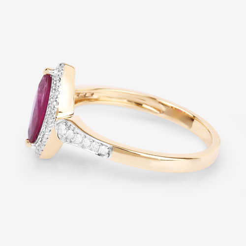 0.96 Carat Genuine Ruby and White Diamond 14K Yellow Gold Ring by Bids.com