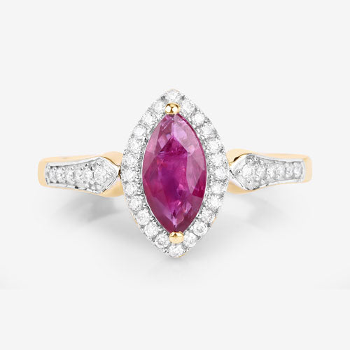 0.96 Carat Genuine Ruby and White Diamond 14K Yellow Gold Ring by Bids.com