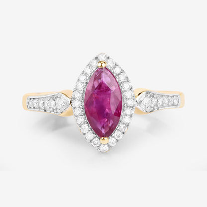 0.96 Carat Genuine Ruby and White Diamond 14K Yellow Gold Ring by Bids.com