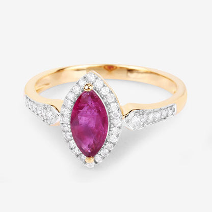 0.96 Carat Genuine Ruby and White Diamond 14K Yellow Gold Ring by Bids.com