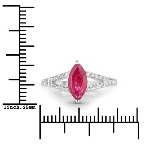 1.58 Carat Genuine Ruby and White Diamond 14K White Gold Ring by Bids.com