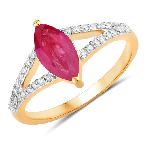 1.58 Carat Genuine Ruby and White Diamond 14K Yellow Gold Ring by Bids.com