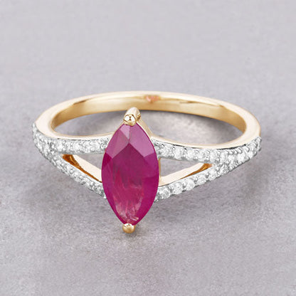 1.58 Carat Genuine Ruby and White Diamond 14K Yellow Gold Ring by Bids.com