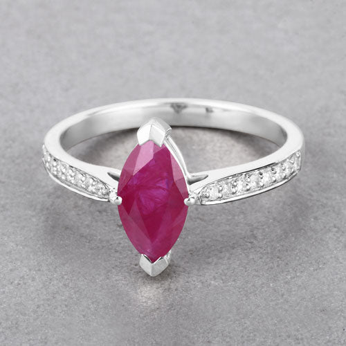 1.51 Carat Genuine Ruby and White Diamond 14K White Gold Ring by Bids.com