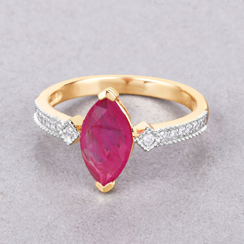 1.01 Carat Genuine Ruby and White Diamond 14K Yellow Gold Ring by Bids.com