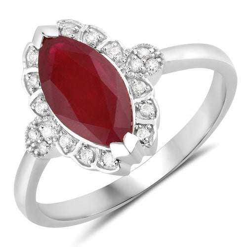 1.54 Carat Genuine Ruby and White Diamond 14K White Gold Ring by Bids.com