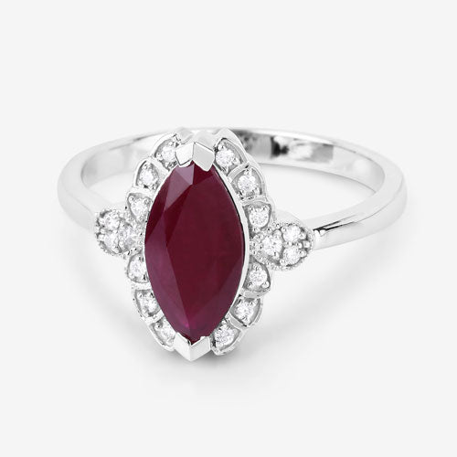 1.54 Carat Genuine Ruby and White Diamond 14K White Gold Ring by Bids.com